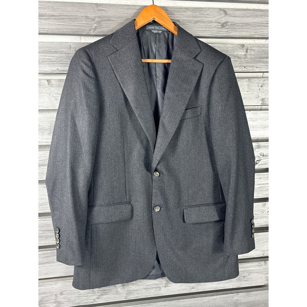Indochino Herringbone Wool Silk Blazer Jacket 42 Mens Charcoal Gray NWOT